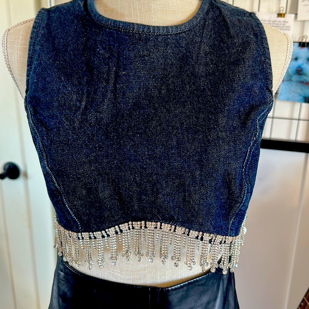 Zara crop top, Jean material with stone size Small, new, never worn, - Picture 1 of 5